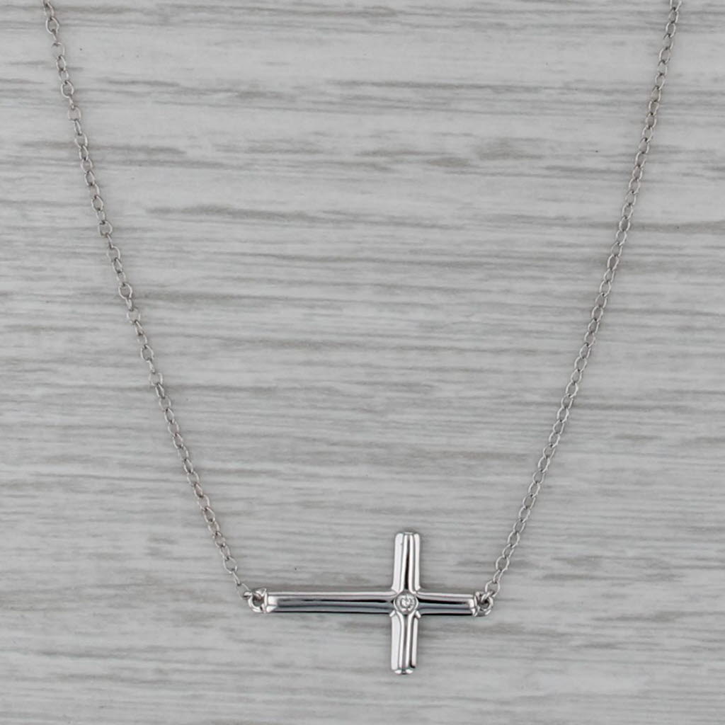 Diamond Accented Cross Pendant Necklace 14k White Gold 17" 19" Cable Chain