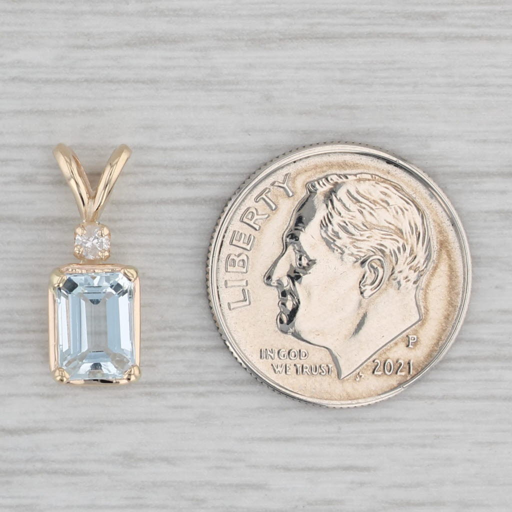 Gray 1ctw Aqumarine Diamond Pendant 14k Yellow Gold Small Drop