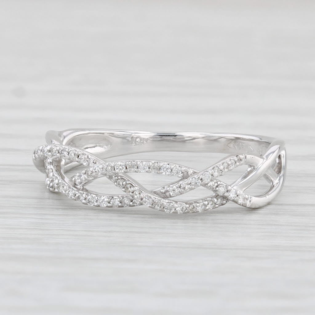 Light Gray 0.20ctw Diamond Woven Ring 10k White Gold Stackable Wedding Band Size 8