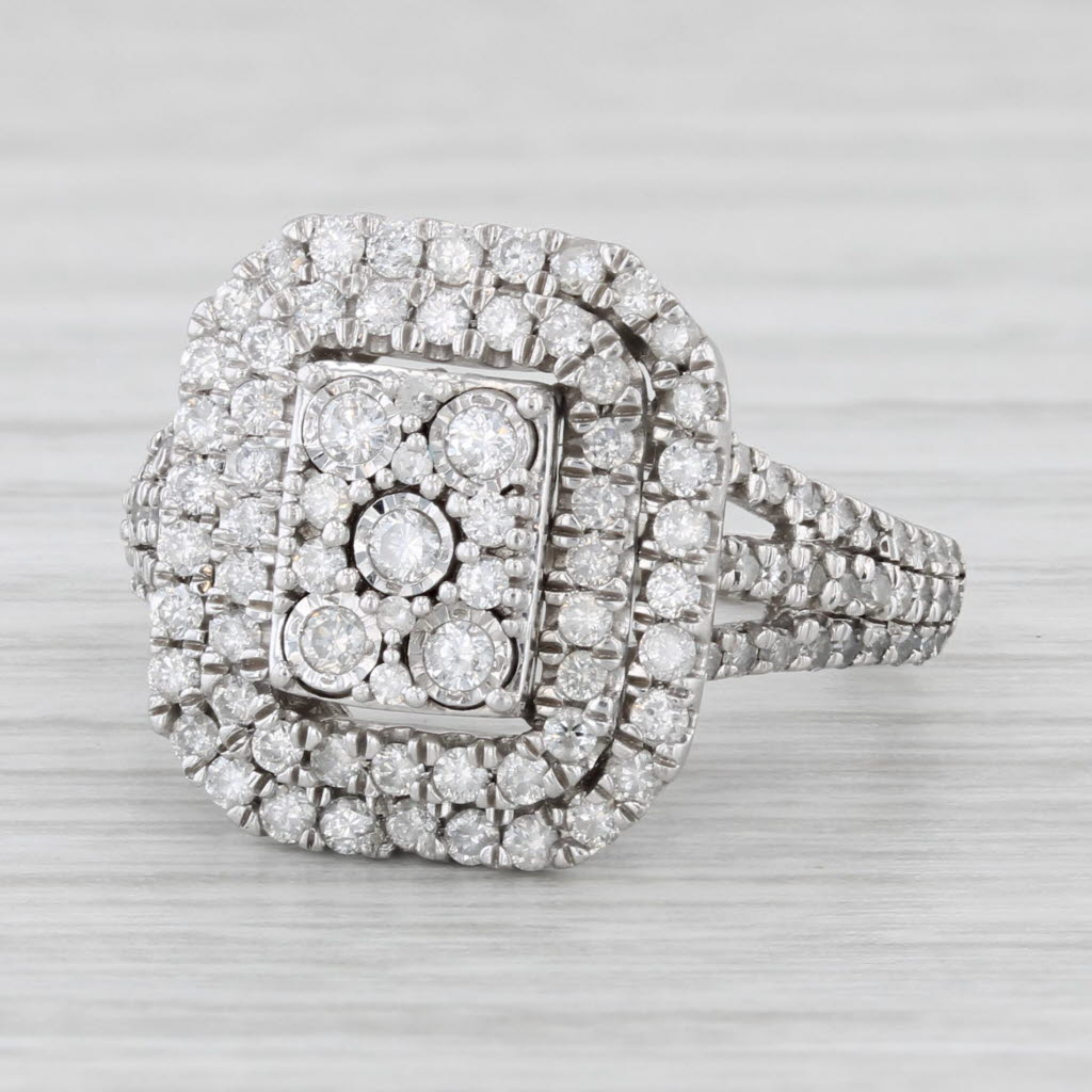 Light Gray 0.85ctw Diamond Cluster Halo Engagement Ring 10k White Gold Size 6