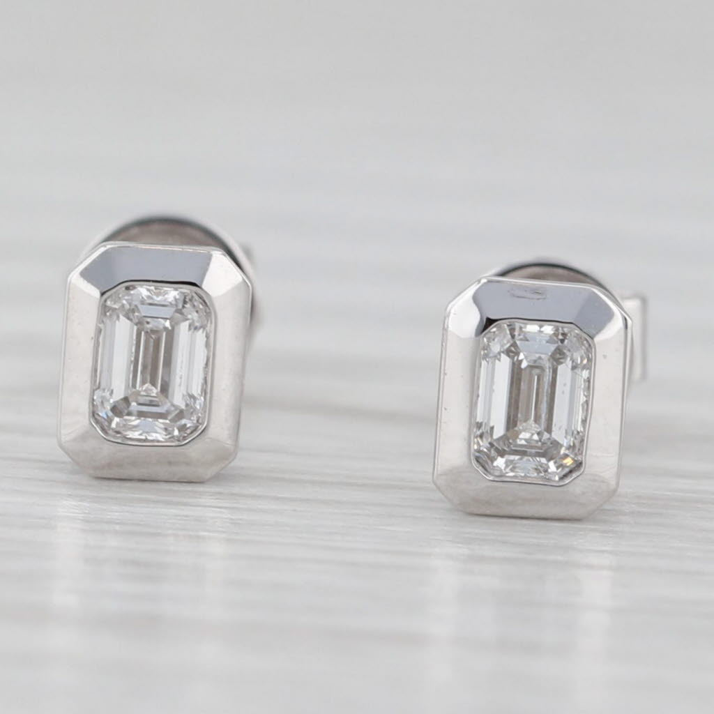 Light Gray New 0.30ctw Emerald Cut Lab Grown Diamond Stud Earrings 14k Gold Solitaire Studs