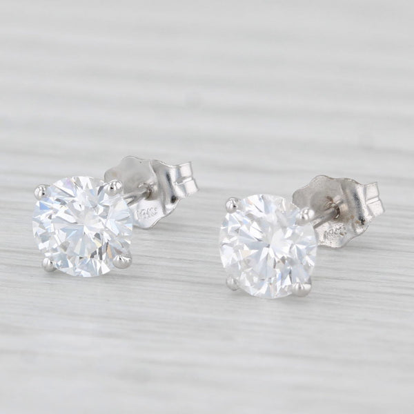New 1.50ctw Lab Created Diamond Stud Earrings 14k White Gold Round Solitaires