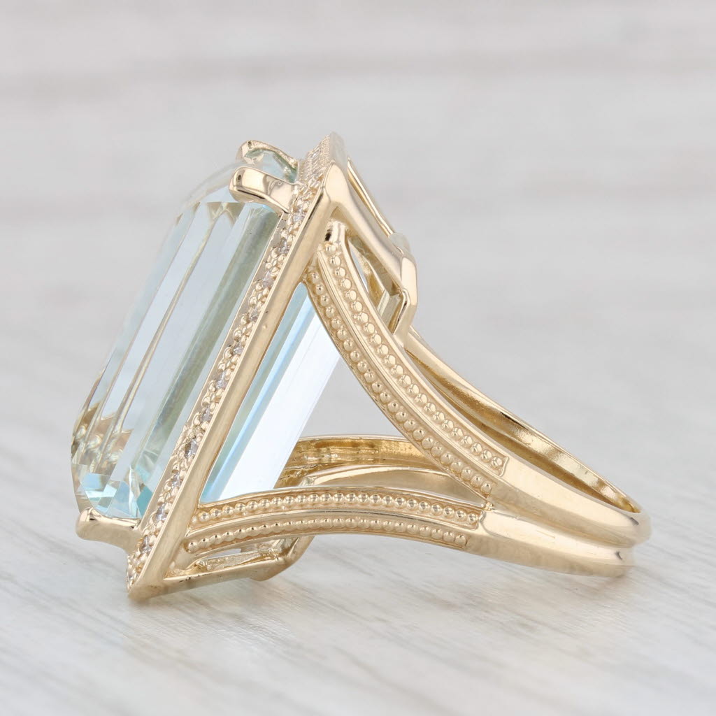 Light Gray 24.45ctw Aquamarine Diamond Halo Ring 14k Yellow Gold Size 6 Cocktail