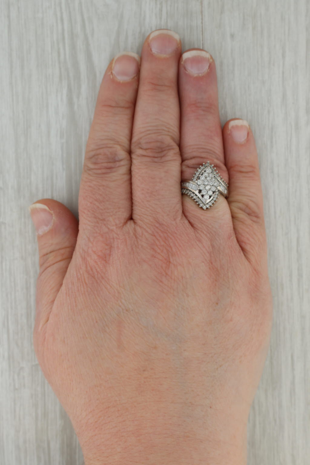 Rosy Brown 1ctw Diamond Cluster Bypass Ring 10k White Gold Size 7.25