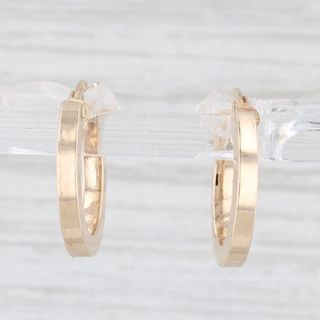 Light Gray New Small Hoop Huggie Earrings 14k Yellow Gold Pierced Round Hoops Snap Top