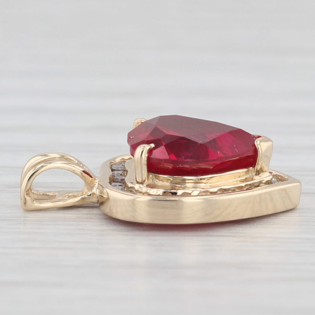 Light Gray 4.84ctw Lab Created Ruby Heart Diamond Halo Pendant 14k Yellow Gold
