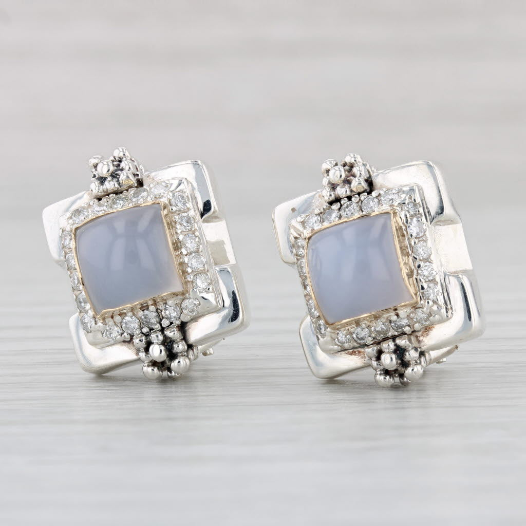 Light Gray Michael Dawkins Chalcedony Earrings Sterling Silver 14k Gold Pierced Omega Backs