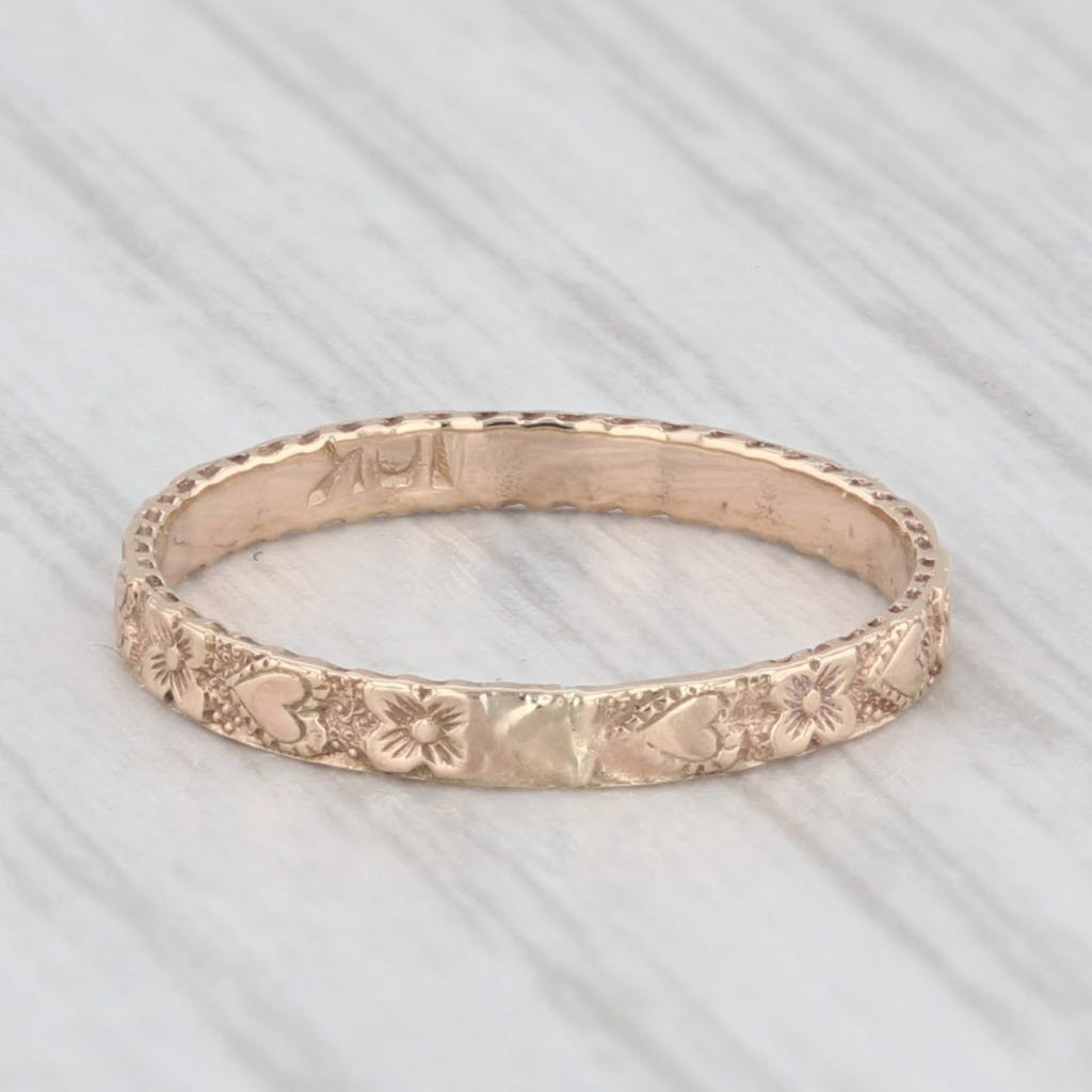 Light Gray Antique Floral Baby Ring 10K Yellow Gold Small Size 1.5 Band