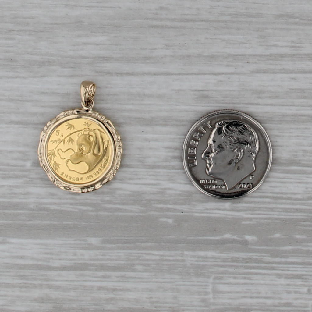 1985 Chinese Panda Coin Pendant 14k 999 Yellow Gold 1/20th oz 5 Yuan