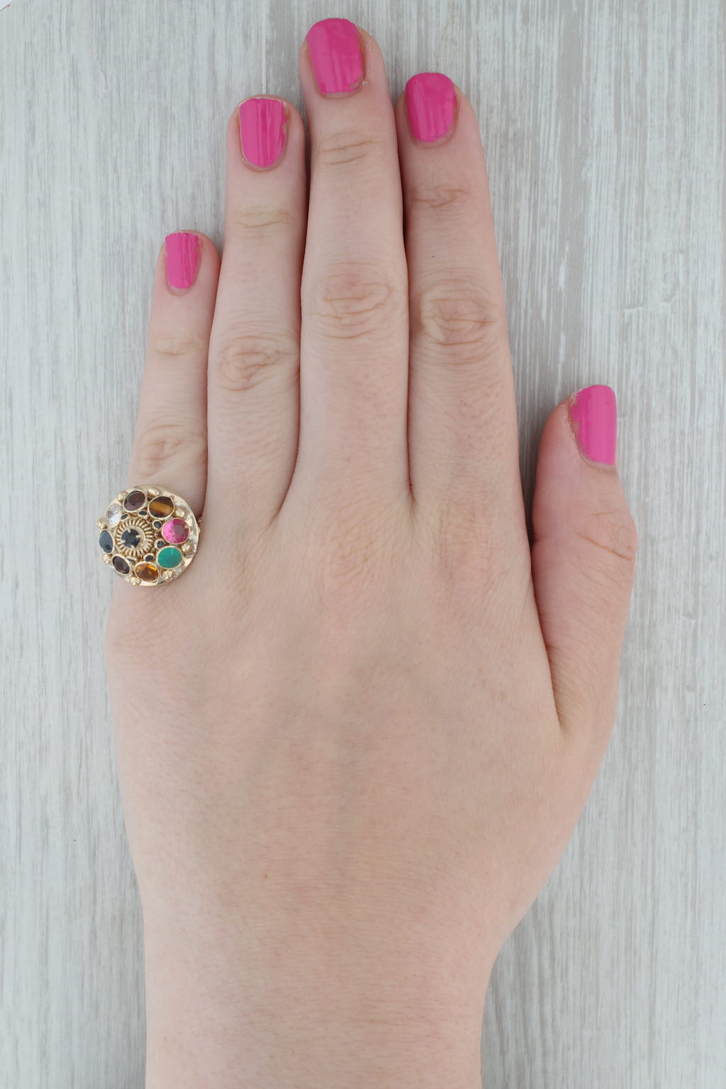 Dark Gray Vintage Gemstone Cocktail Ring 14k Yellow Gold Size 6.75 Sapphire Spinel Garnet