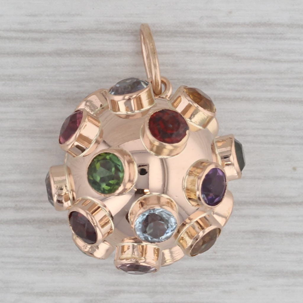 Gray Sputnik Gemstone Orbit Pendant 18k Yellow Gold 3D Statement Charm