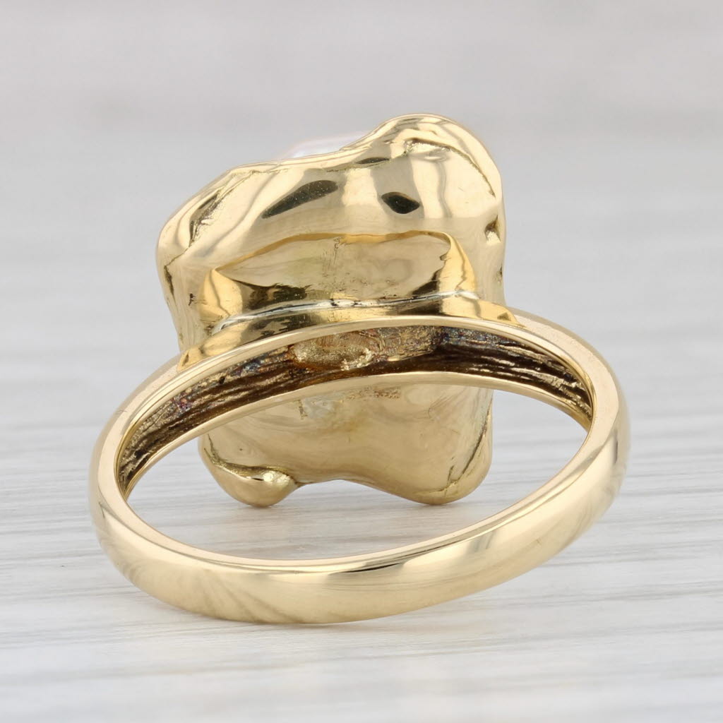 Light Gray Baroque Cultured Pearl Ring 18k Yellow Gold Size 7
