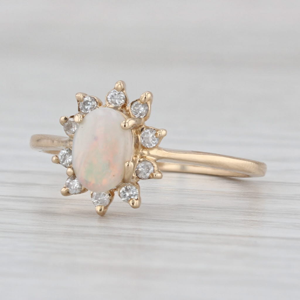 Opal Cabochon Diamond Halo Ring 14k Yellow Gold Size 7.5