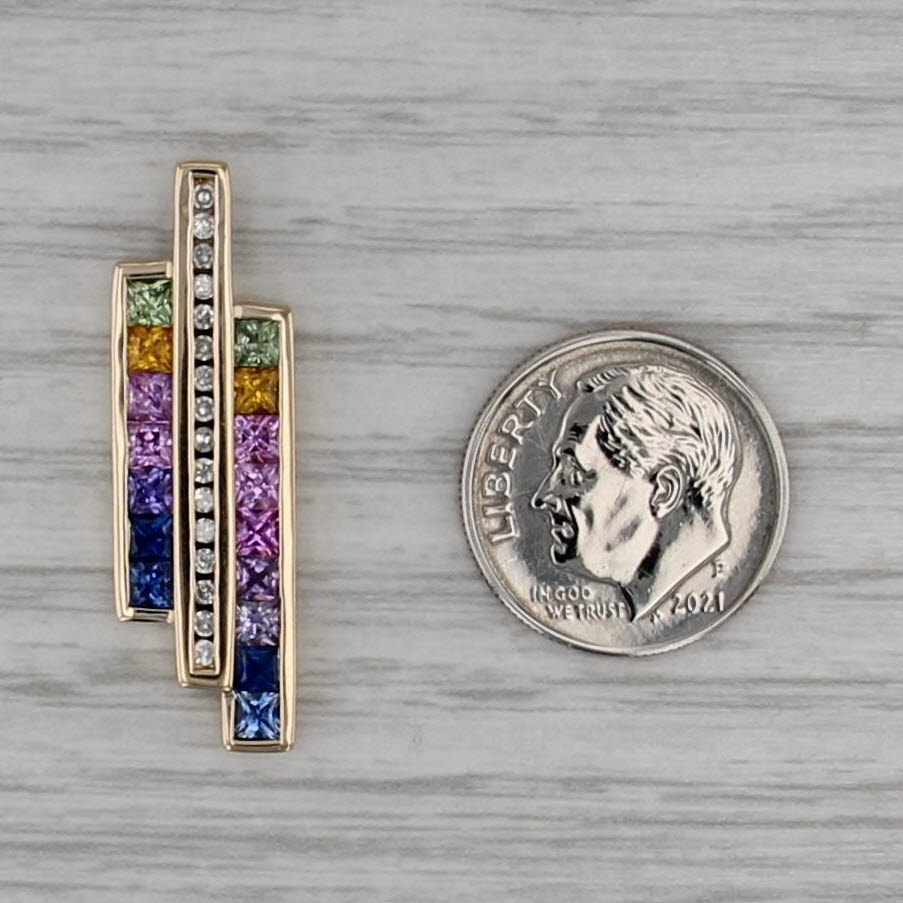 1.75ctw Multicolor Sapphire Diamond Pendant 14k Yellow Gold Floating Drop