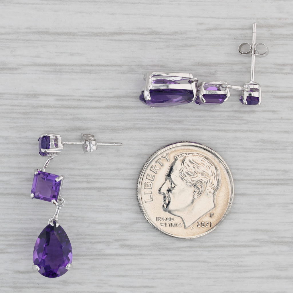 Gray 5.33ctw Amethyst Teardrop Dangle Journey Earrings 14k White Gold