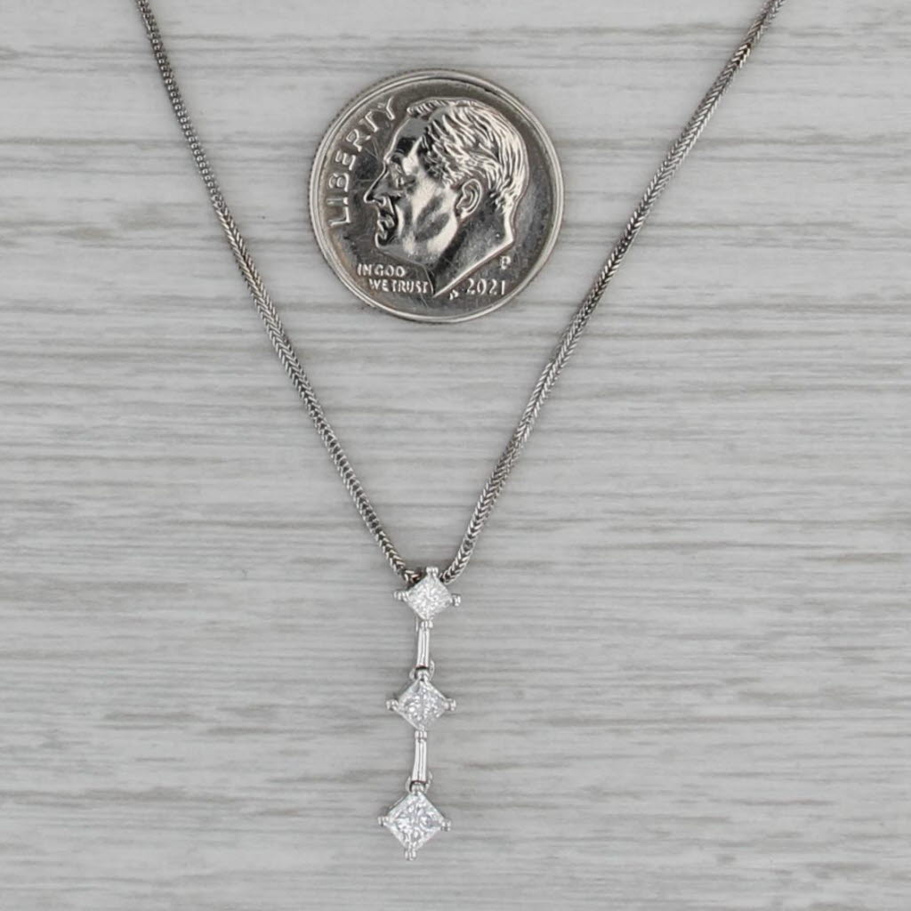 0.43ctw Princess Diamond Journey Pendant Necklace 14k White Gold 18" Wheat Chain