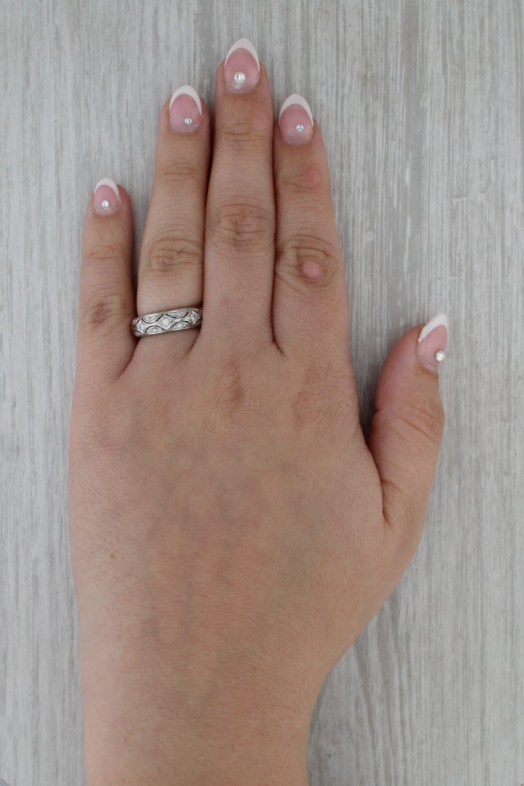 Vintage Diamond Wedding Anniversary Band Platinum Size 6.25 Stackable Ring