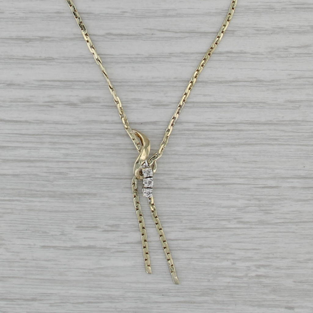 Diamond 3-Stone Lariat Necklace 14k Yellow Gold 16.25" C-Link Chain