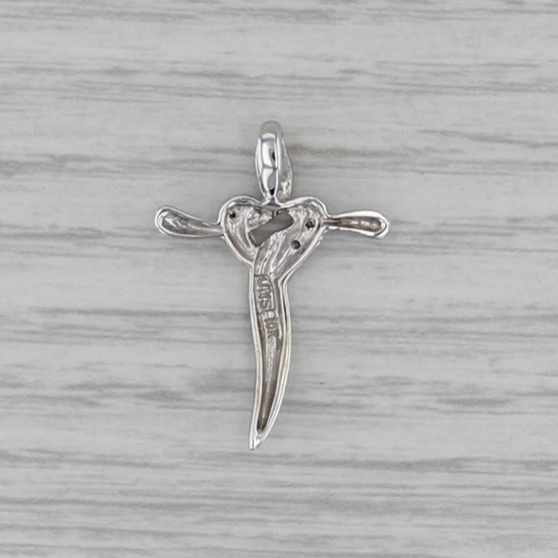 Diamond Accented Heart Cross Pendant 10k White Gold Small Drop