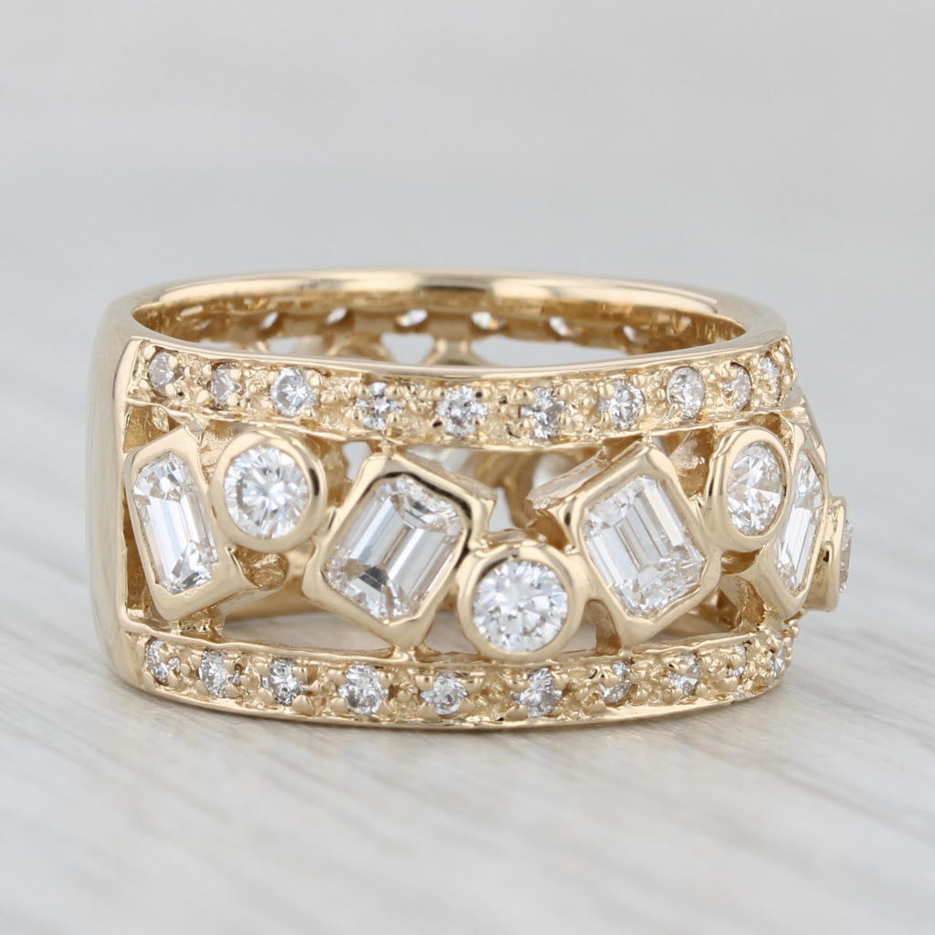 Light Gray Sonia B 3.13ctw Diamond Abstract Ring 14k Yellow Gold Size 7.75 Wide Band