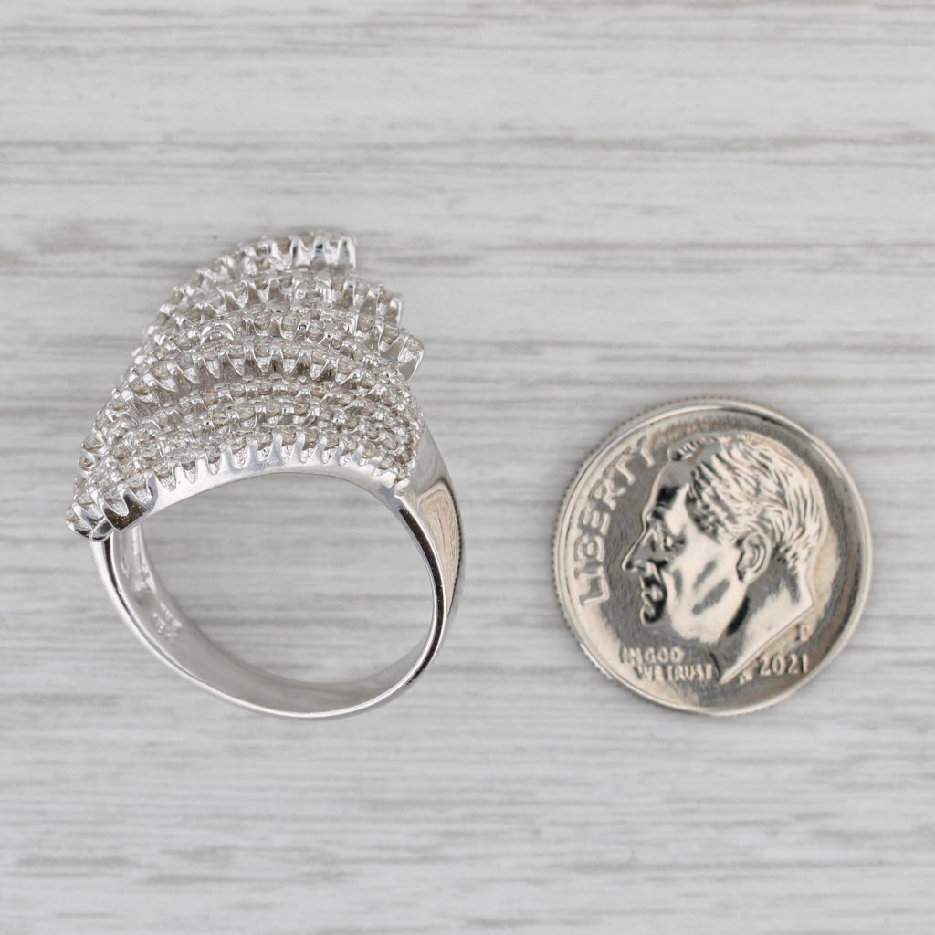 Gray 1.30ctw Diamond Bypass Ring 18k White Gold Size 8 Cocktail