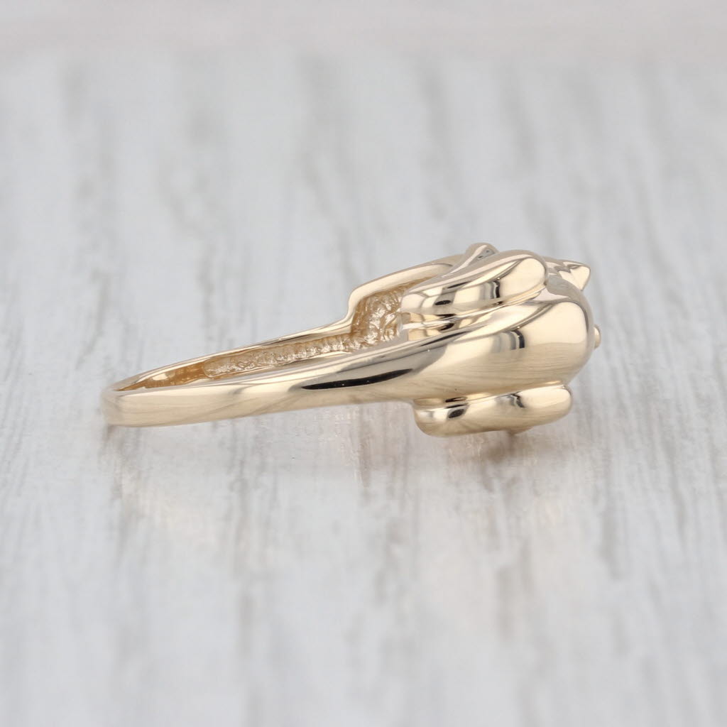 Diamond Eyed Stretching Cat Ring 14k Yellow Gold Size 8.25