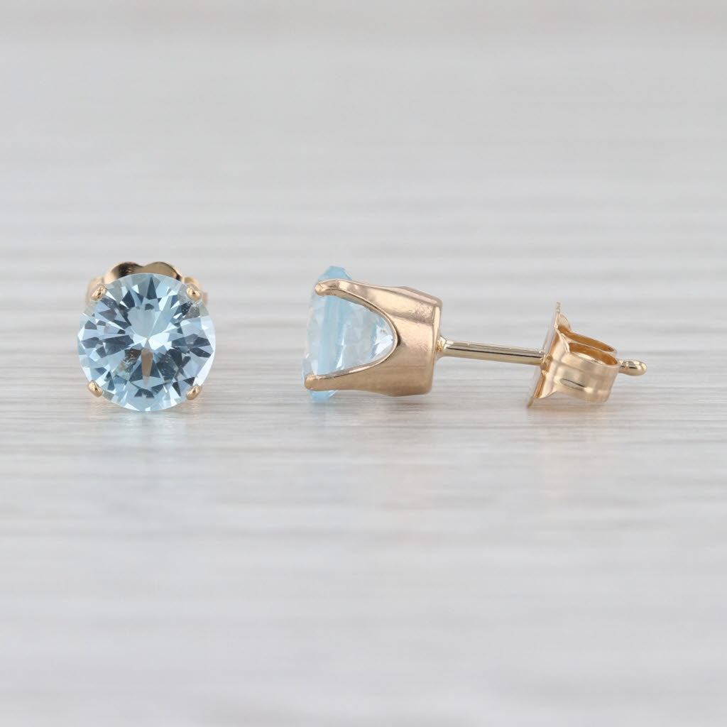 2.10ctw Blue Topaz Stud Earrings 14k Yellow Gold 6mm Round Solitaire Studs