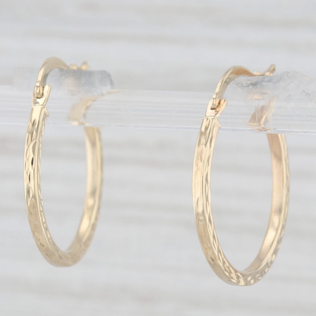 Light Gray Etched Round Hoop Earrings 10k Yellow Gold Snap Top Hoops