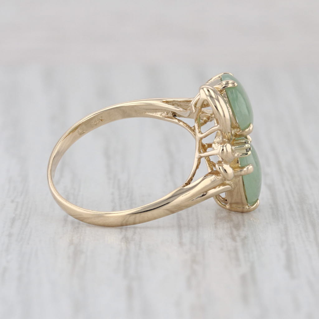 Green Jadeite Jade Bypass Ring 14k Yellow Gold Size 7