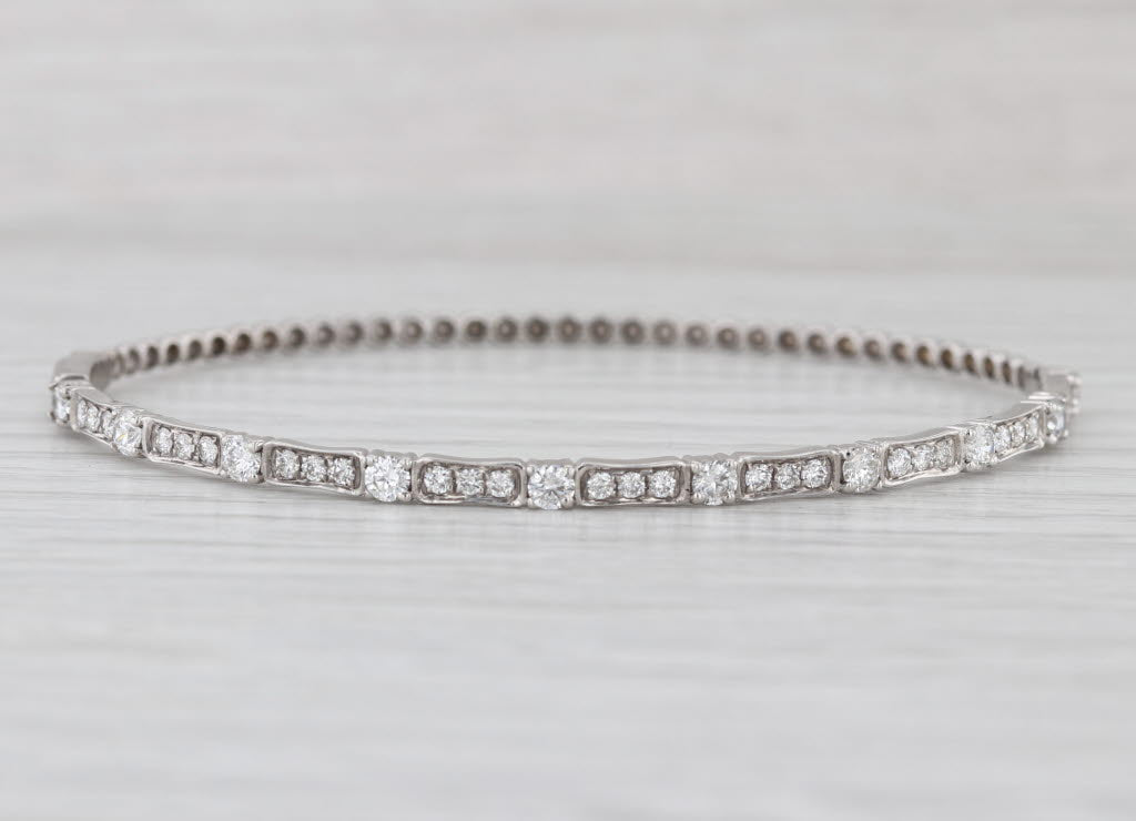 1.25ctw Diamond Bangle Bracelet 14k White Gold 6.75" Stackable