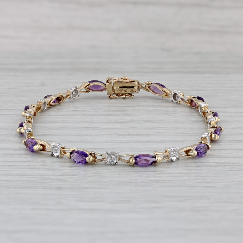 Gray 2.12ctw Amethyst Diamond Tennis Bracelet 10k Yellow Gold 7" 3.3mm