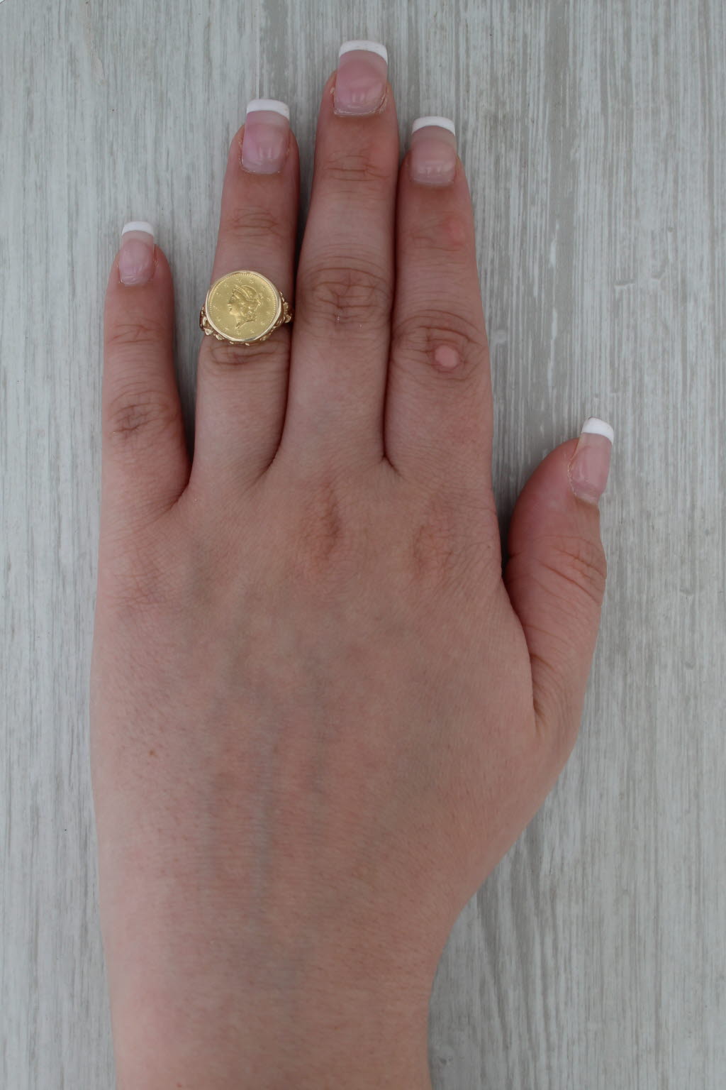 1854 1 Dollar Liberty Head Gold Coin Ring 14k 900 Yellow Gold Size 5