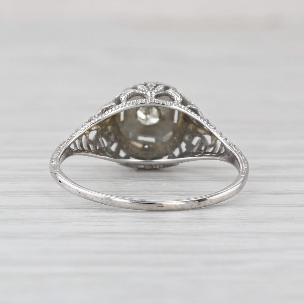 Art Deco Diamond Solitaire Ring 18k White Gold Size 7 Vintage Filigree