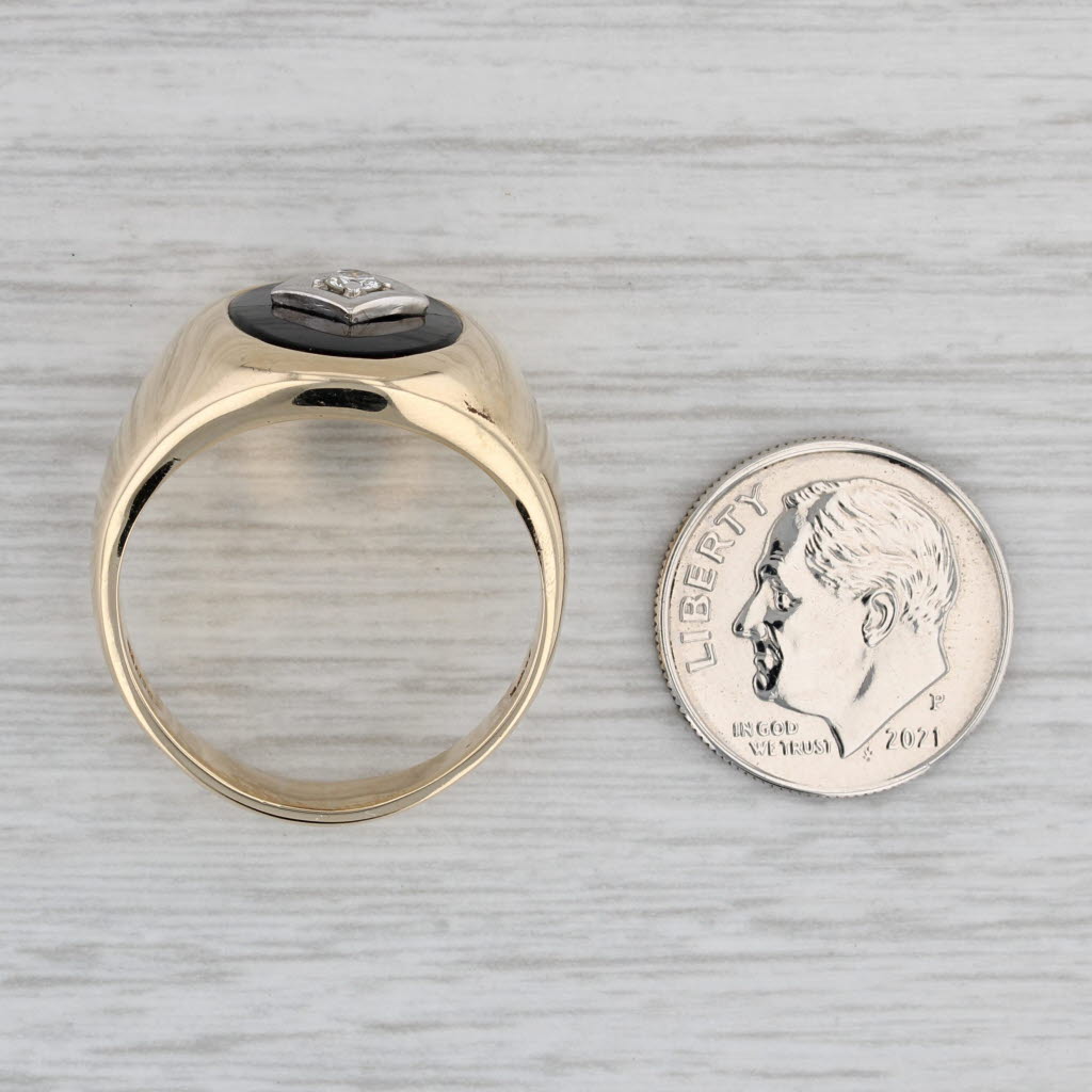 Gray Onyx Diamond Ring 10k Yellow Gold Size 11 Signet