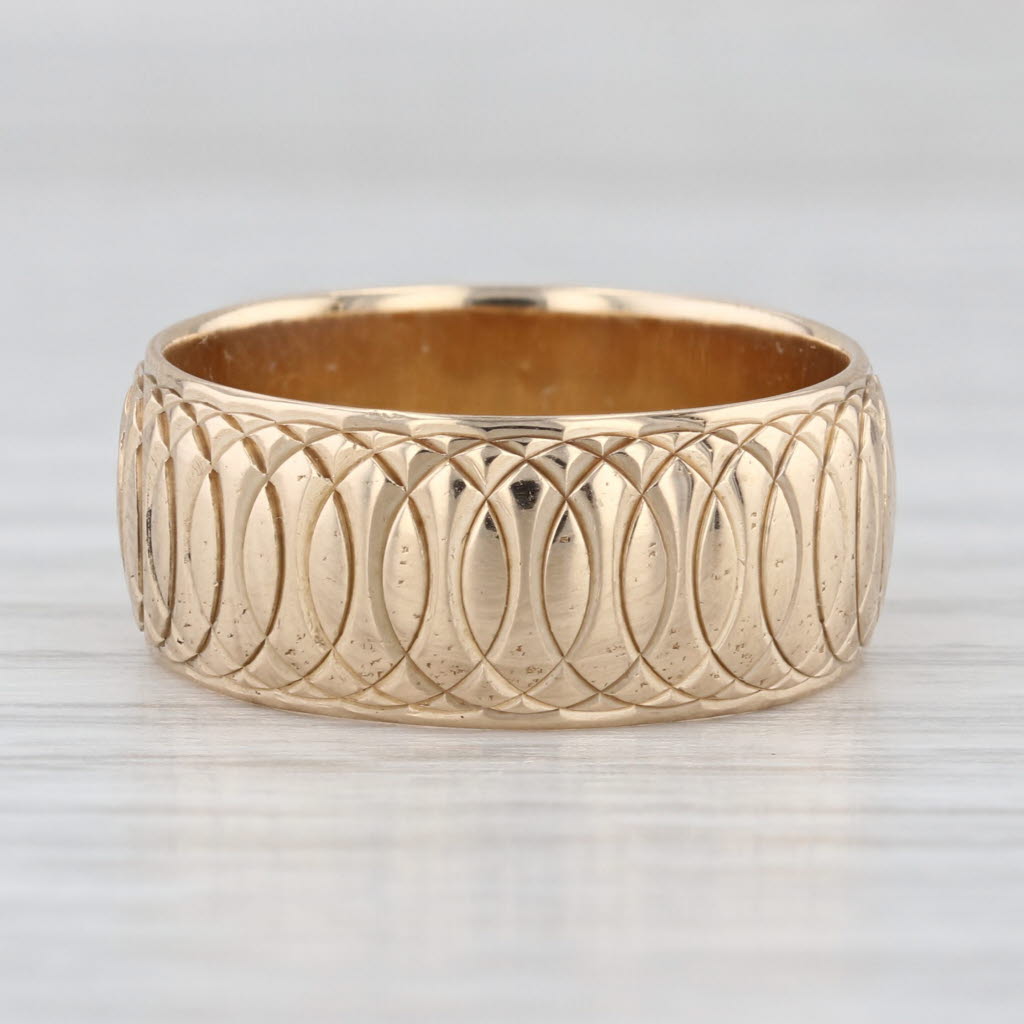 Circle Patterned Ring 14k Yellow Gold Band Size 7