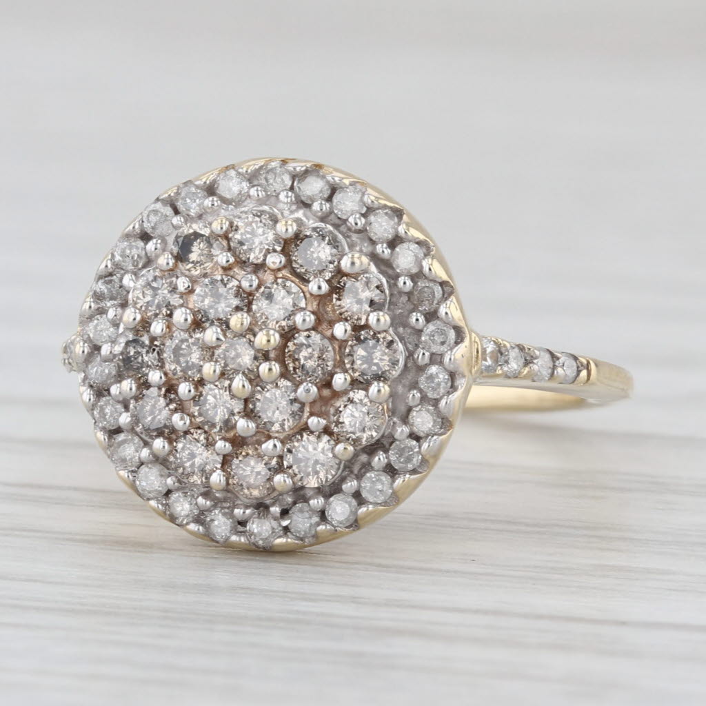 0.69ctw Diamond Cluster Halo Ring 10k Yellow Gold Size 4.75 Engagement