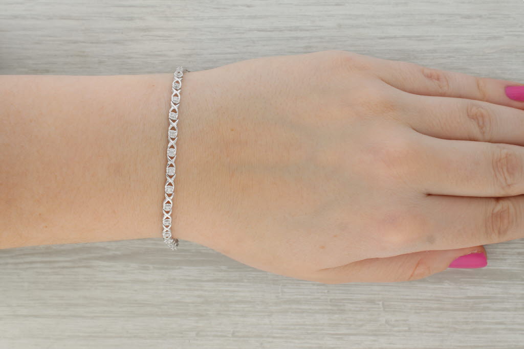 Dark Gray 0.15ctw Diamond XO Tennis Bracelet 10k White Gold 6.25" 3.5mm