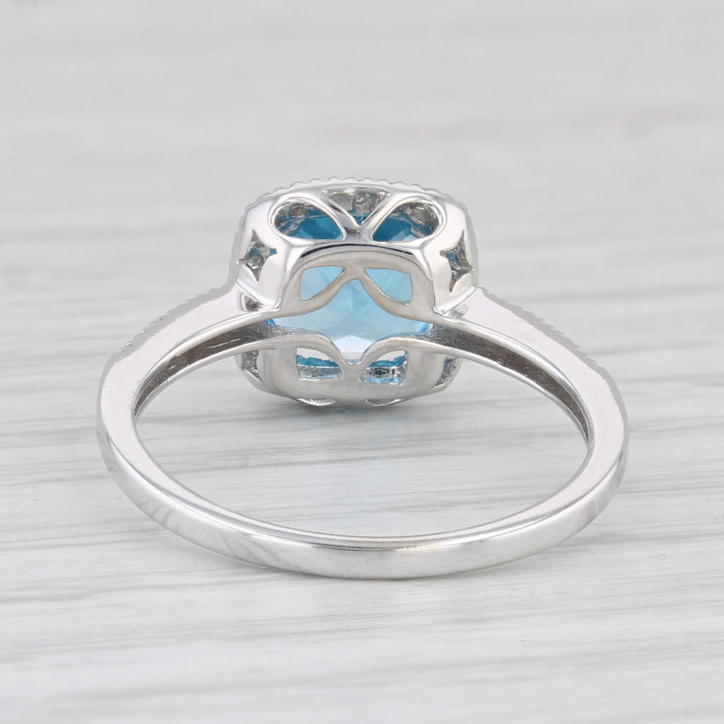 Light Gray 1.95ctw Cushion London Blue Topaz Diamond Halo Ring 14k Gold Size 7 Engagement