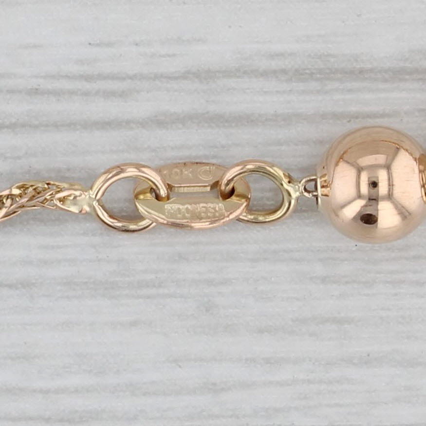 Gray Beaded Bolo Chain Bracelet 10k Yellow Gold Adjustable Length 9.5"