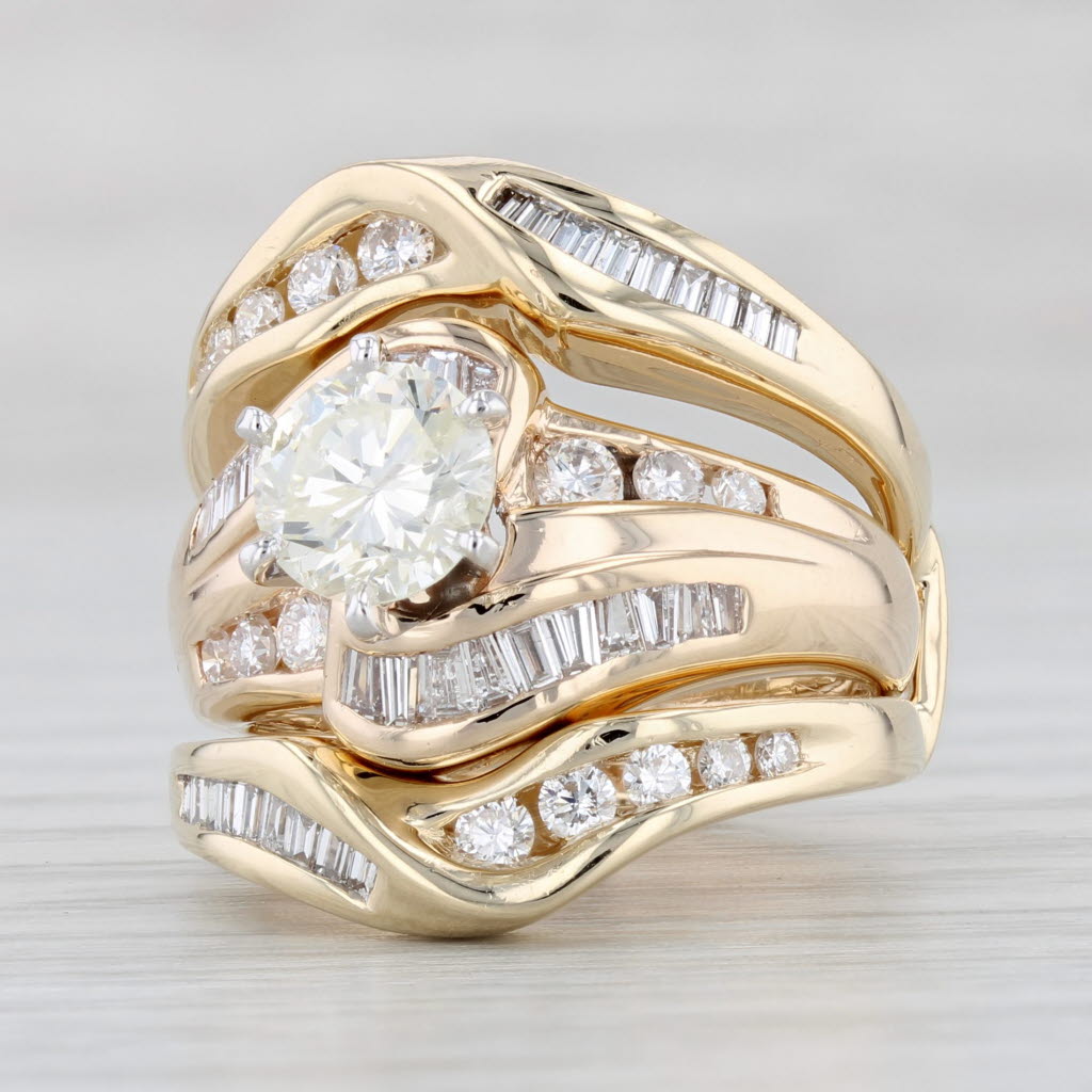 Light Gray 1.95ctw Round Diamond Engagement Ring Wedding Band Jacket Set 14k Yellow Gold