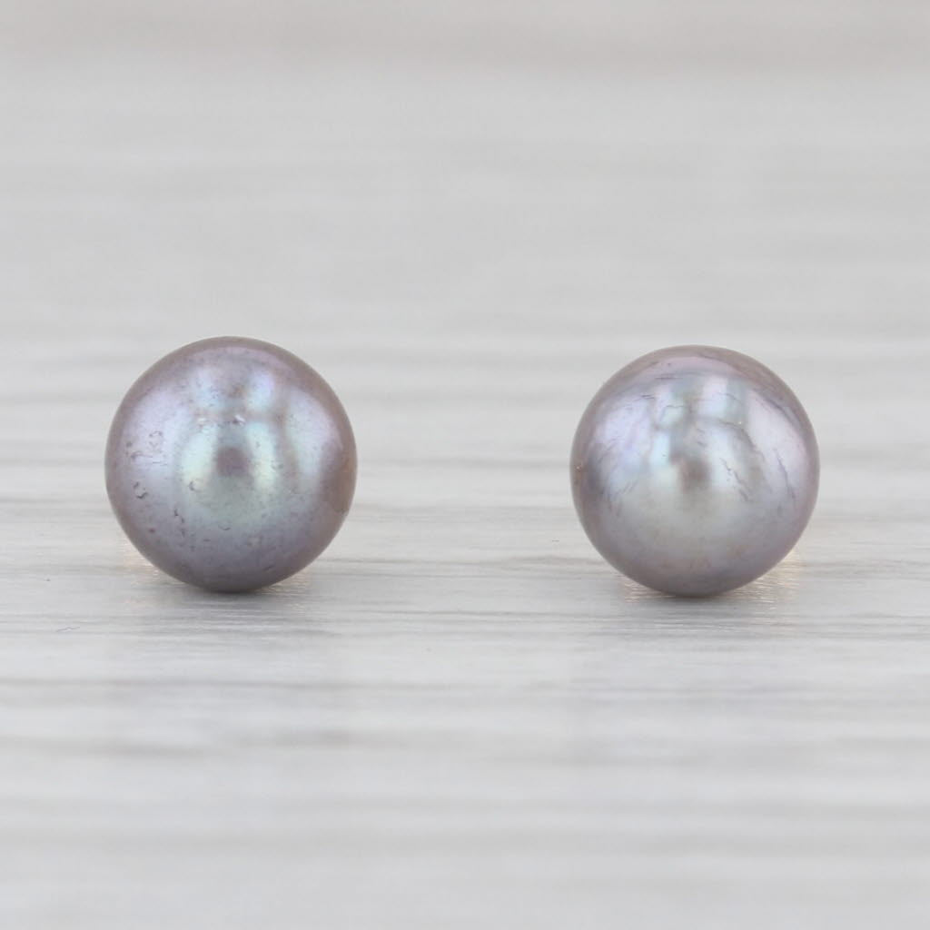 6.2-6.3mm Black Cultured Pearl Stud Earrings 14k Yellow Gold Bead Studs