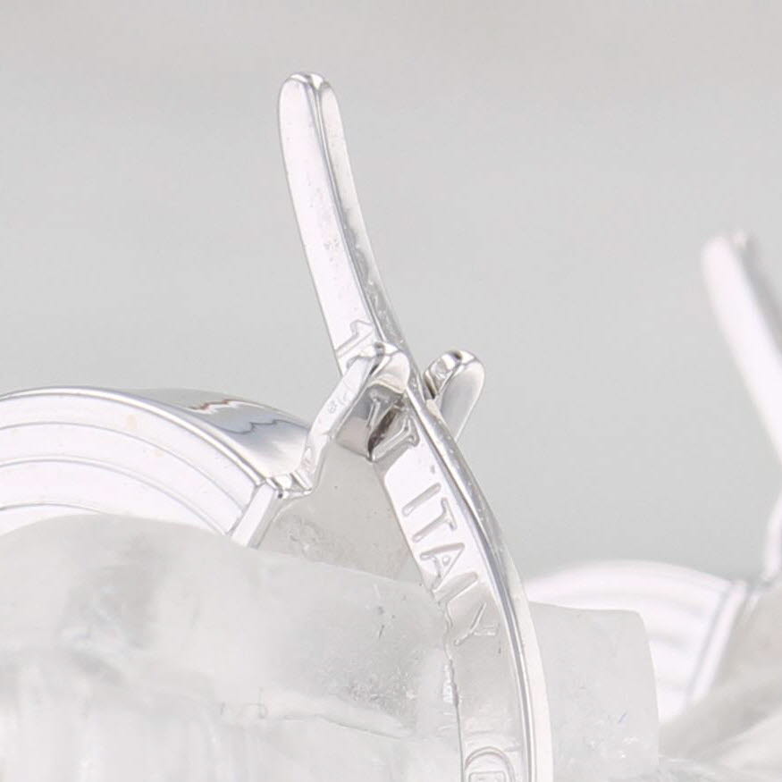 Light Gray Beveled Hoop Huggie Earrings 14k White Gold Snap Top Round Hoops