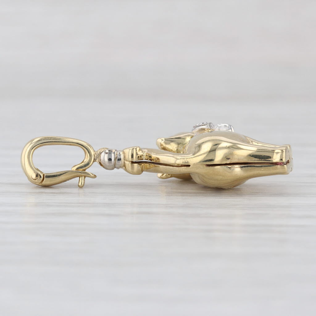 Cat Wearing Diamond Bow Tie Pendant 18k Yellow Gold Kitten Charm Enhancer Bail