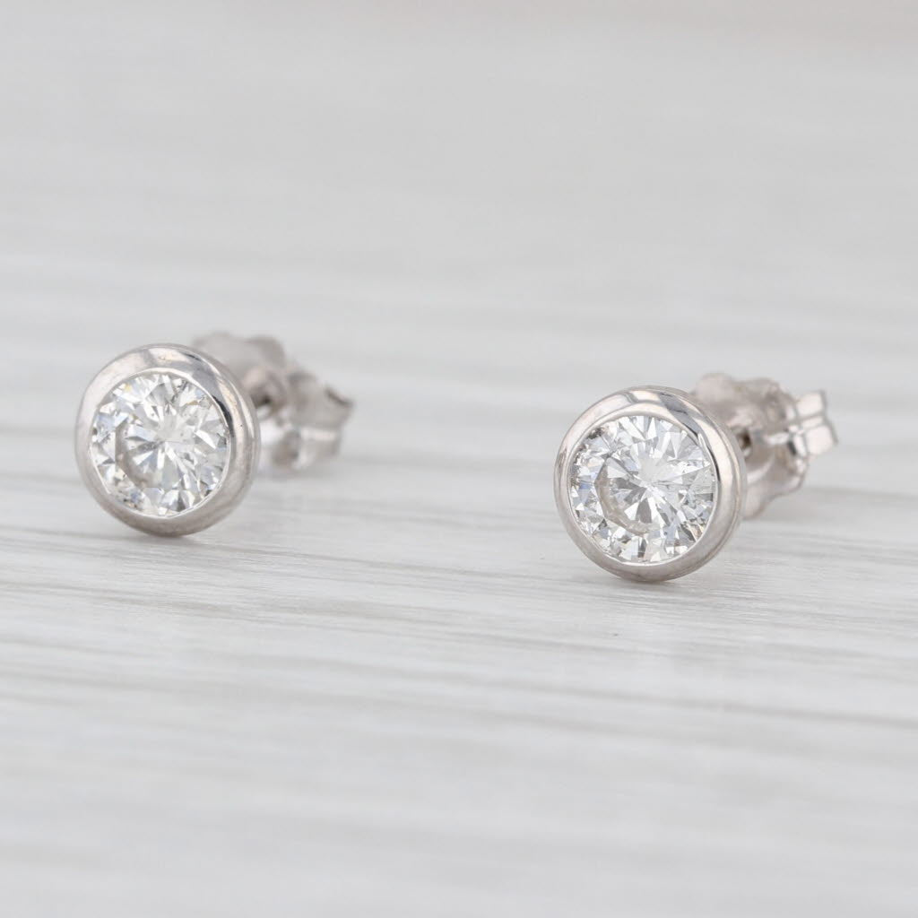 New 0.60ctw Round Brilliant Diamond Solitaire Stud Earrings 14k White Gold Studs