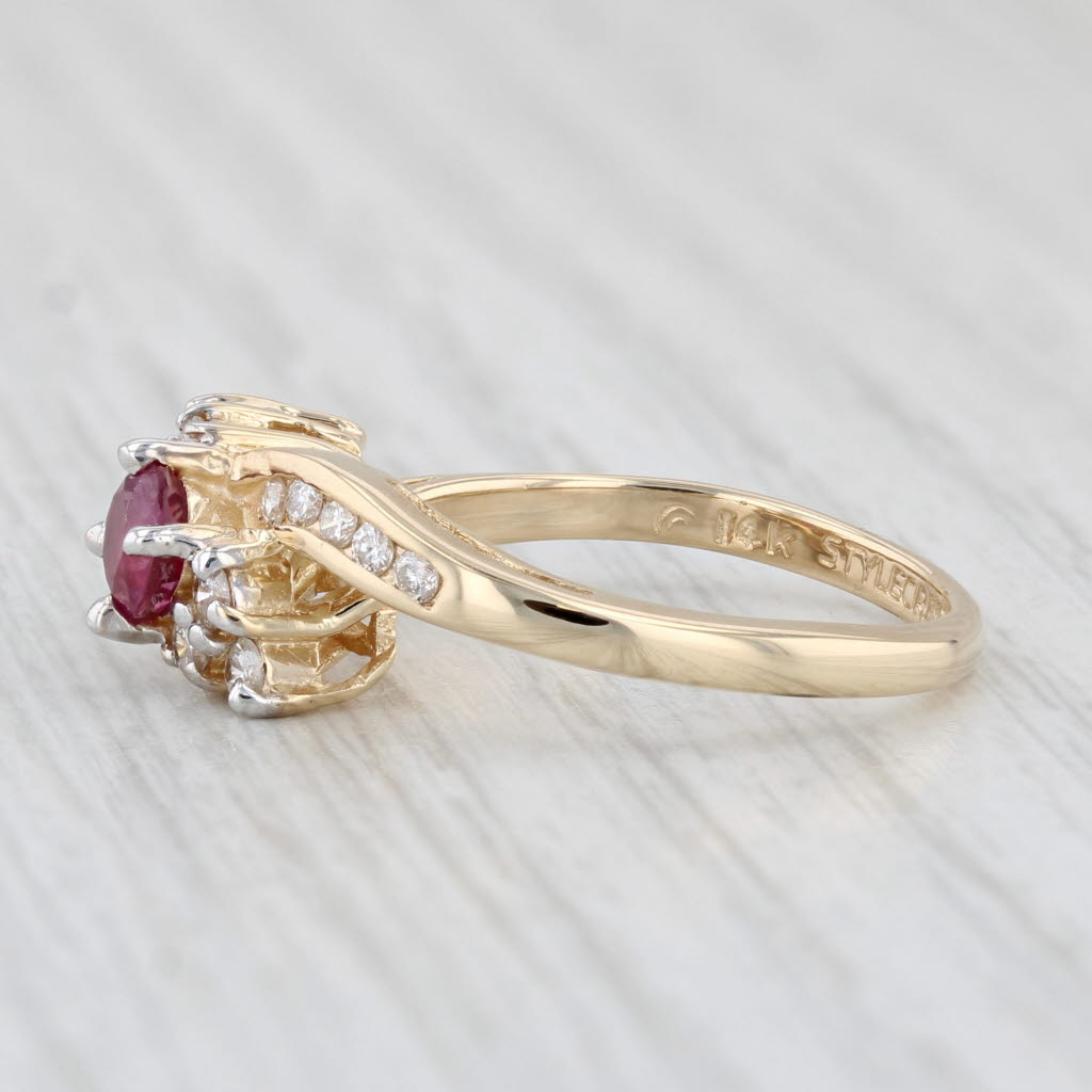 Light Gray 0.83ctw Ruby Diamond Bypass Ring 14k Yellow Gold Size 6.75 Engagement