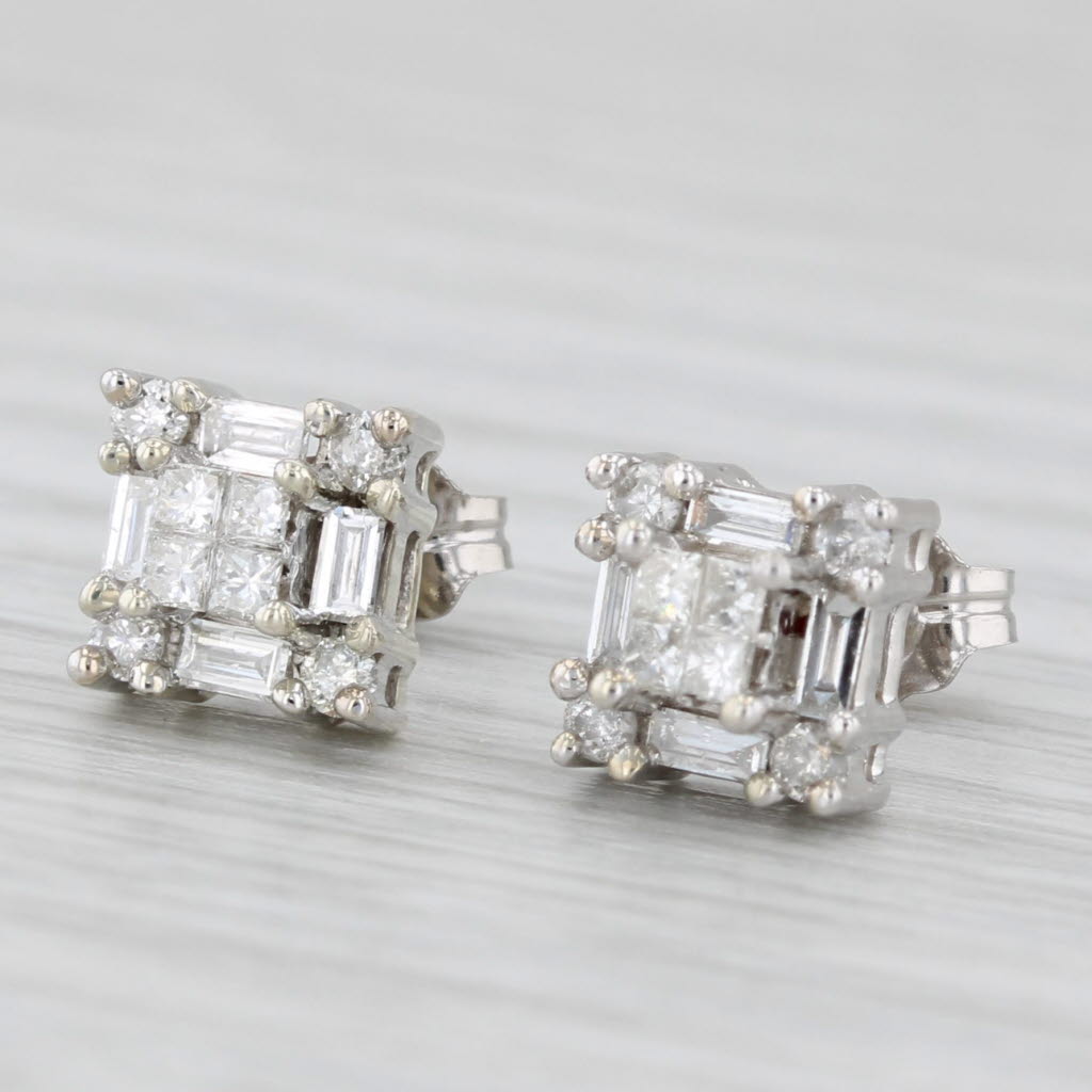 Light Gray 0.42ctw Princess Halo Stud Earrings 14k White Gold