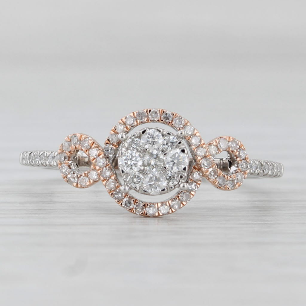 Light Gray 0.28ctw Diamond Cluster Engagement Ring 10k White Rose Gold Size 7.75