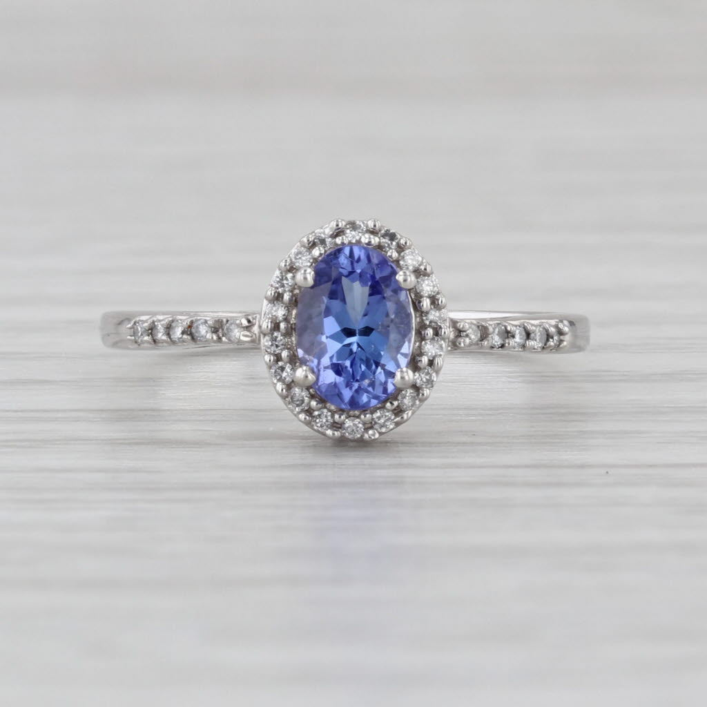 0.83ctw Tanzanite Diamond Halo Ring 14k White Gold Size 7.25