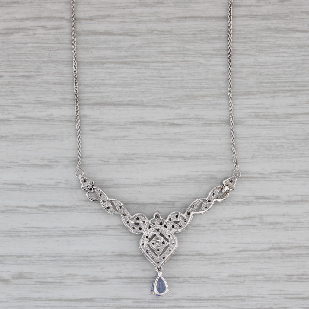 Gray 0.50ctw Tanzanite Diamond V Necklace 10k White Gold Wheat Chain 16.75"