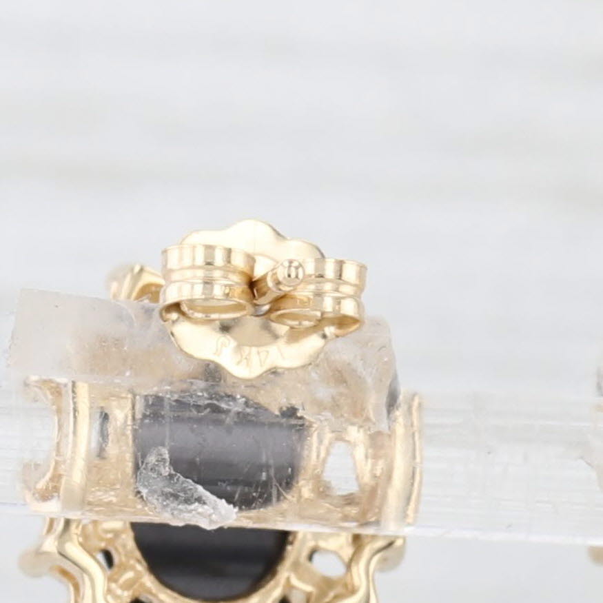 Light Gray Onyx 0.64ctw Diamond Halo Stud Earrings 14k Yellow Gold